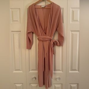 Light pink ribbed wrap dress